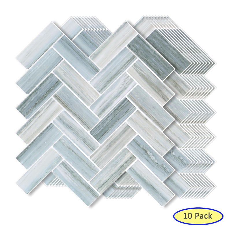 Tilingview 10PCS Peel and Stick Backsplash for Kitchen, Plastic Self-Adhesive Vinyl Gel Tile, Wall Tile for Home Decoration (Blue Gray Herringbone) - Image 2