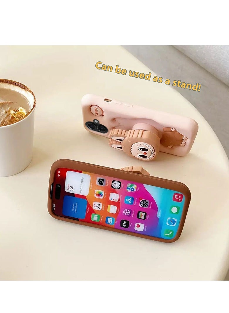 for Iphone 17/ Iphone 16 Case, Cute 3D Labubu Cartoon Pop Case, Premium Soft Liquid Jelly Silicone Case with Phone Stand - Image 4