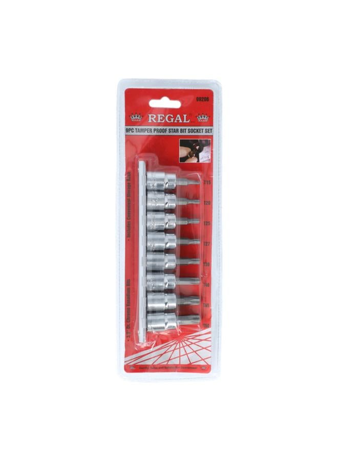 Regal Tools 9-Piece Chrome Vanadium Tamper Proof Star Bit Socket Set Silver 99206 