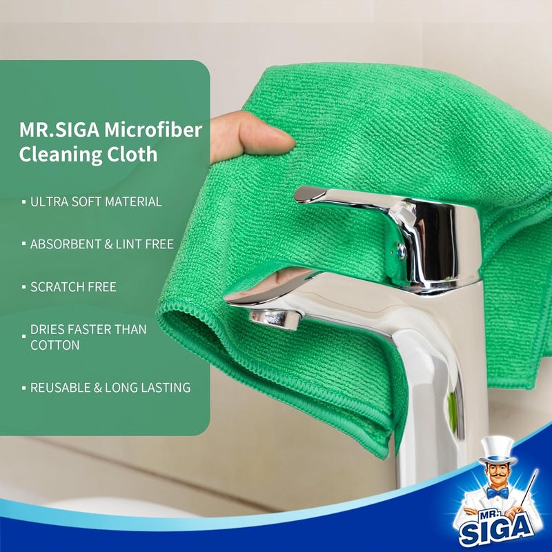 Mr Siga MR.SIGA Microfiber Cleaning Cloths, All-Purpose Towels, Pack of 12, Green, 32 x 32 cm - Image 5