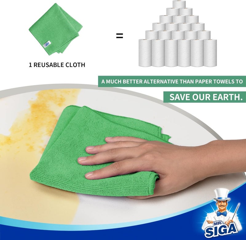 Mr Siga MR.SIGA Microfiber Cleaning Cloths, All-Purpose Towels, Pack of 12, Green, 32 x 32 cm - Image 4