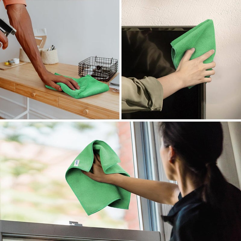 Mr Siga MR.SIGA Microfiber Cleaning Cloths, All-Purpose Towels, Pack of 12, Green, 32 x 32 cm - Image 3