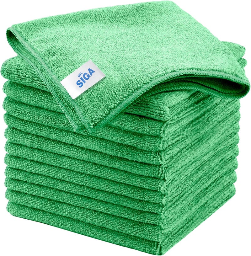 Mr Siga MR.SIGA Microfiber Cleaning Cloths, All-Purpose Towels, Pack of 12, Green, 32 x 32 cm - Image 1