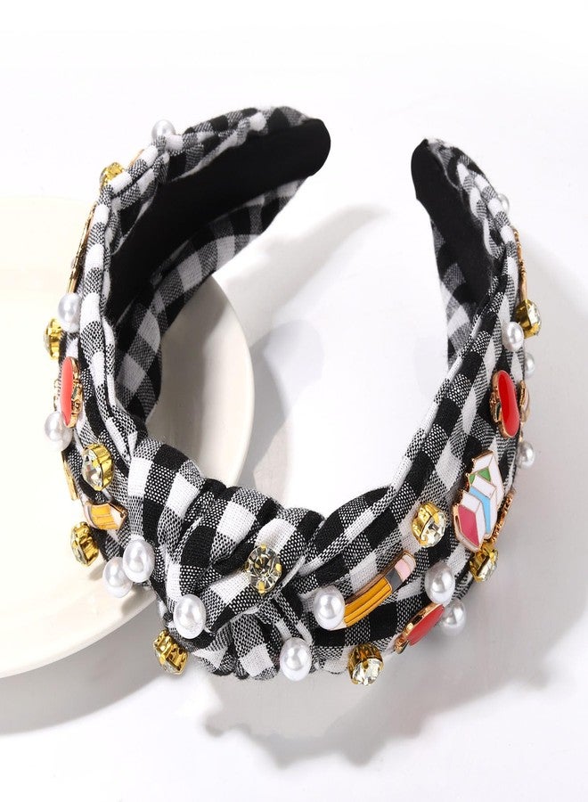 HZEYN Teacher Headband Pencil Book Plaid Headband Pearl Crystal Jeweled Knotted Headband Back to School Teacher Appreciation Gifts for Women - Image 4