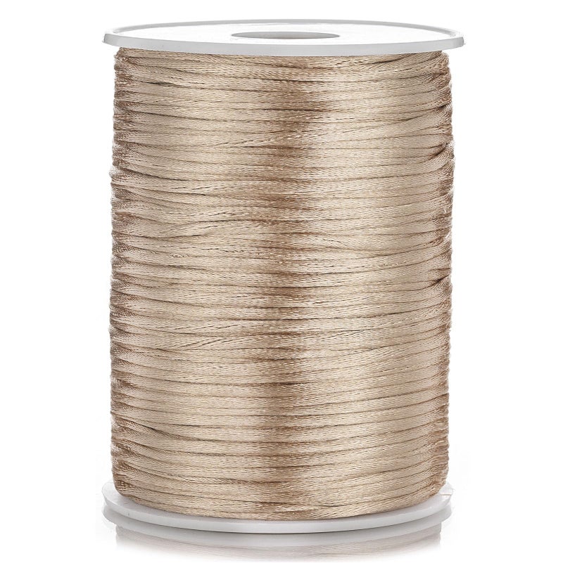 OZXCHIXU 2mm x 100 yards Satin Nylon Trim Cord, Rattail, Chinese Knot, Kumihimo Cord (Khaki) - Image 1
