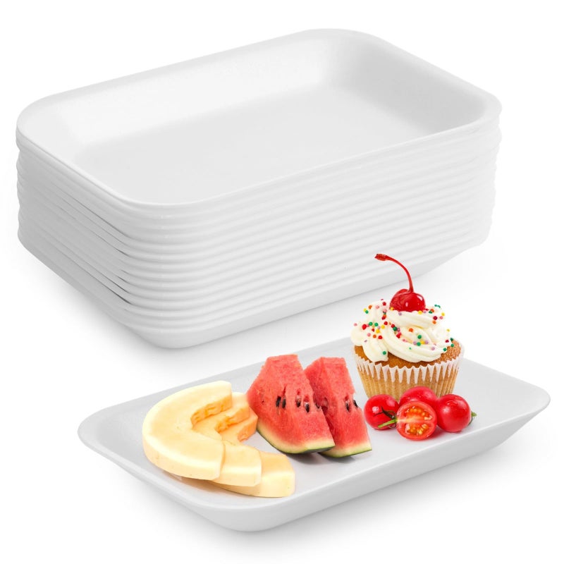 60 Pcs Crafts Foam Trays White Foam Supermarket Disposable Poultry Meat Fruit Trays BBQ Grill Roast Food Plates Rectangle DIY Craft Painting Trays for Printmaking DIY Handicraft 8 x 47 x 1 in