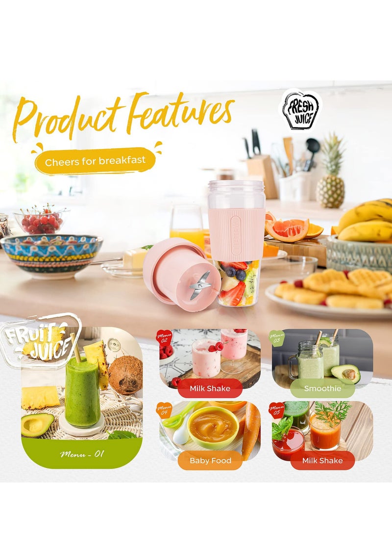 Portable Blender Bottle, USB Rechargeable Mini Juice Blender, Multifunctional Fruit Juice Mixer, Fresh Juice Blender Bottle for Fruit, Milk, Shakes, Home, Travel, Office, Outdoor, Gift