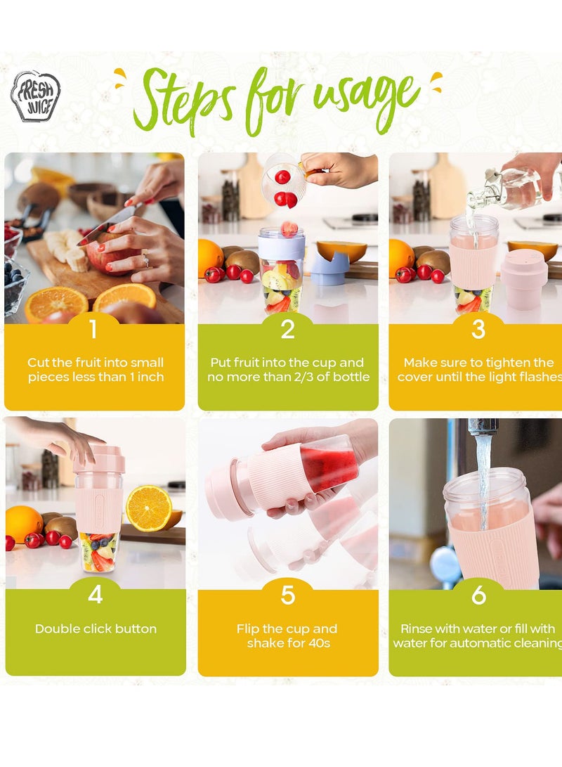 Portable Blender Bottle, USB Rechargeable Mini Juice Blender, Multifunctional Fruit Juice Mixer, Fresh Juice Blender Bottle for Fruit, Milk, Shakes, Home, Travel, Office, Outdoor, Gift