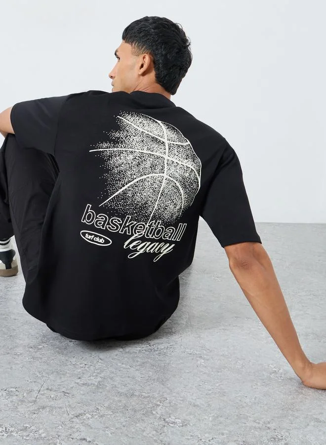 Styli Men Black Graphic Print Oversized T-Shirt