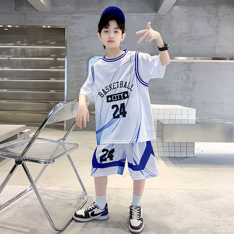Boys' Basketball Suit Suit 2025 Summer Thin Middle And Large Children'S Sports Summer Clothes Children'S New Short-Sleeved Quick-Drying Clothes - Image 1