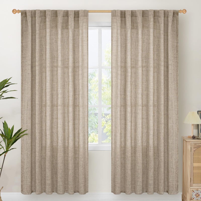 YoungsTex Dark Oatmeal Linen Curtains 78 Inch Length for Living Room, Semi Sheer Window Drapes Light Filtering Rod Pocket Back Tab Curtain for Dining Office Bedroom, 2 Panels, 52 X 78 Inch - Image 1
