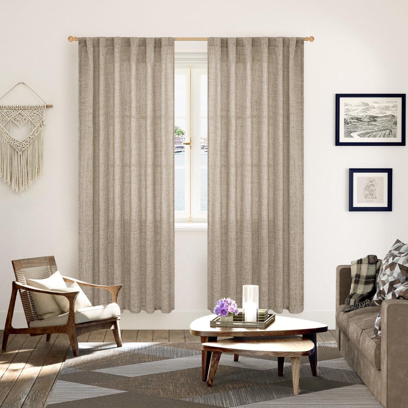 YoungsTex Dark Oatmeal Linen Curtains 78 Inch Length for Living Room, Semi Sheer Window Drapes Light Filtering Rod Pocket Back Tab Curtain for Dining Office Bedroom, 2 Panels, 52 X 78 Inch - Image 2