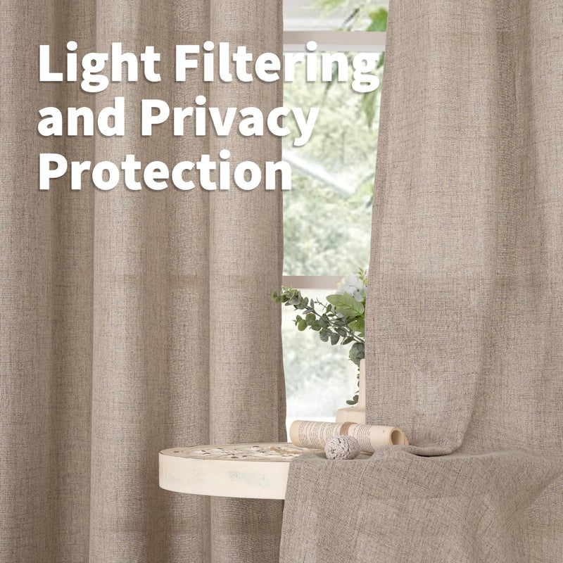 YoungsTex Dark Oatmeal Linen Curtains 78 Inch Length for Living Room, Semi Sheer Window Drapes Light Filtering Rod Pocket Back Tab Curtain for Dining Office Bedroom, 2 Panels, 52 X 78 Inch - Image 3
