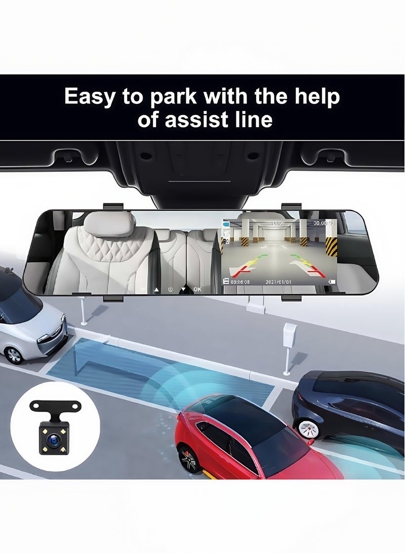 2K 2.0IPS Touchscreen tachograph ,Dual Lens HD Front & Rear Camera Driving Recorder ,170°Wide Angle Support Night-Vision, Loop Recording ,Time-mark Motion Detection, Touch Version Mirror Dash Cam - Image 4