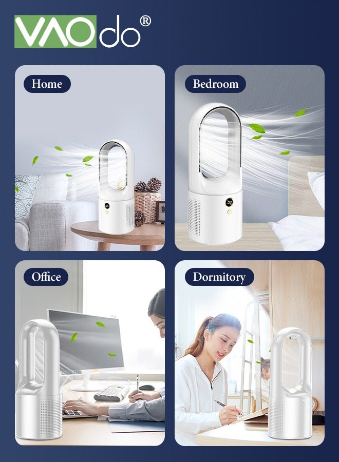 Table Fan 13in Personal Fan for Desk with 6 Cooling Speeds Desk Fan Electric Quiet Bladeless Fan Touch Control for Travel Home Office Desktop Bedroom White