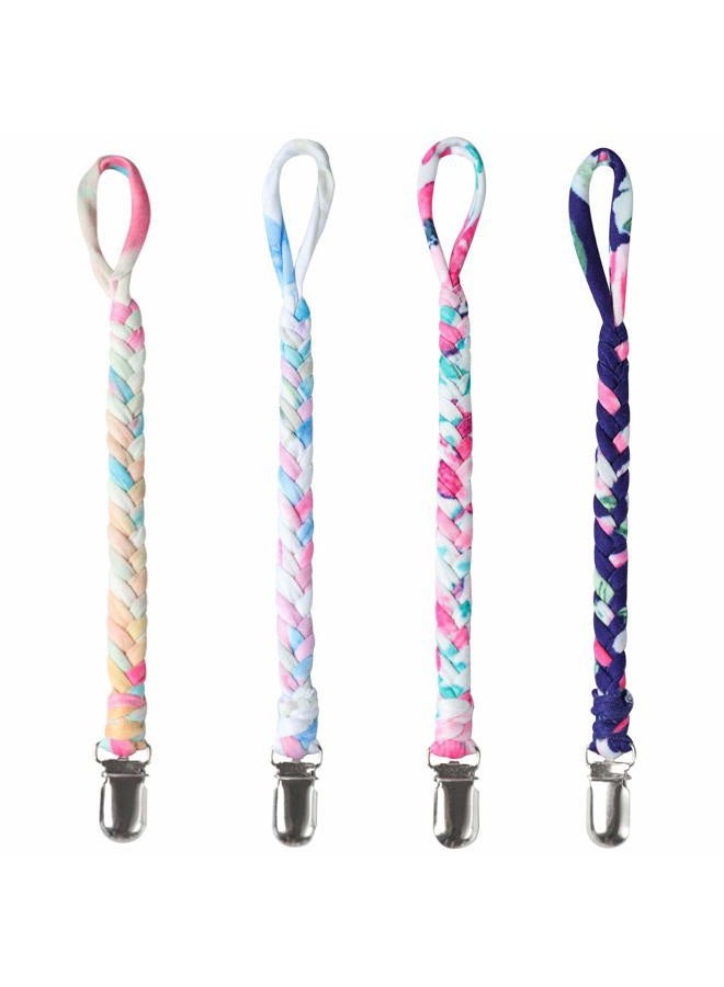 ONWON 4 Pieces Pacifier Clips for Infant Boys and Girls Universal Pacifier Holder Hand-Made Braided Soothie Leash for All Pacifiers Teething Drool Bibs (Gray, Yellow, White, Blue) - Image 1