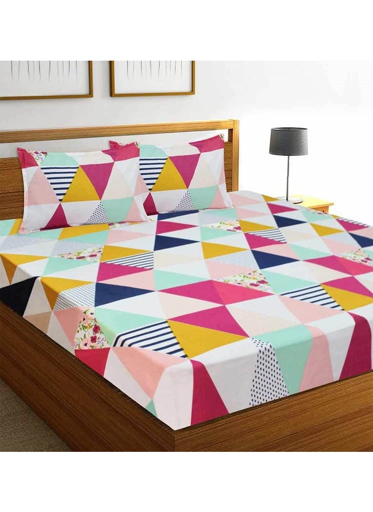 YFH Creative YFH Creative 100 Cotton 160 TC Abstract Printed Double Bedsheets with 2 King Size Pillow Cover 90X90 Inches 7 x 75 Feet Light Pink Blue 