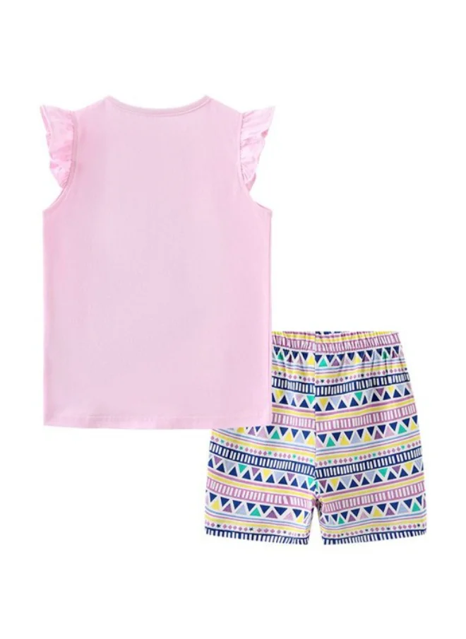 يونيكي Pink Crew Neck Cap Sleeve Printed Tshirt & Shorts