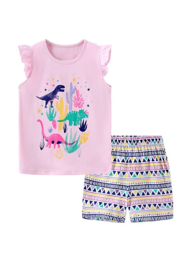 يونيكي Pink Crew Neck Cap Sleeve Printed Tshirt & Shorts
