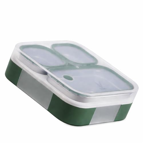 VAYA Tydbyt Lunch Box for Boys, 3 Stainless Steel Containers, Slim Compact & Travel Friendly Tiffin Box for Office School, Ideal for Organized Meals, Green - Image 1