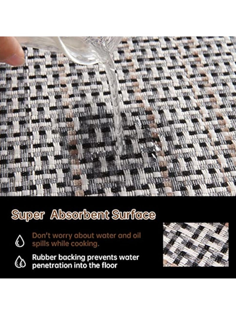 عربست طقم سجاد أرضيات مطبخ مكون من 2، سجاد مطبخ بني فاتح، مانع للانزلاق، قابل للغسل، سجاد أرضيات مطبخ، 17.3 قدم × 47 قدم + 17.3 قدم × 29 قدم، سجادة أرضية مريحة مقاومة للبقع - Image 4