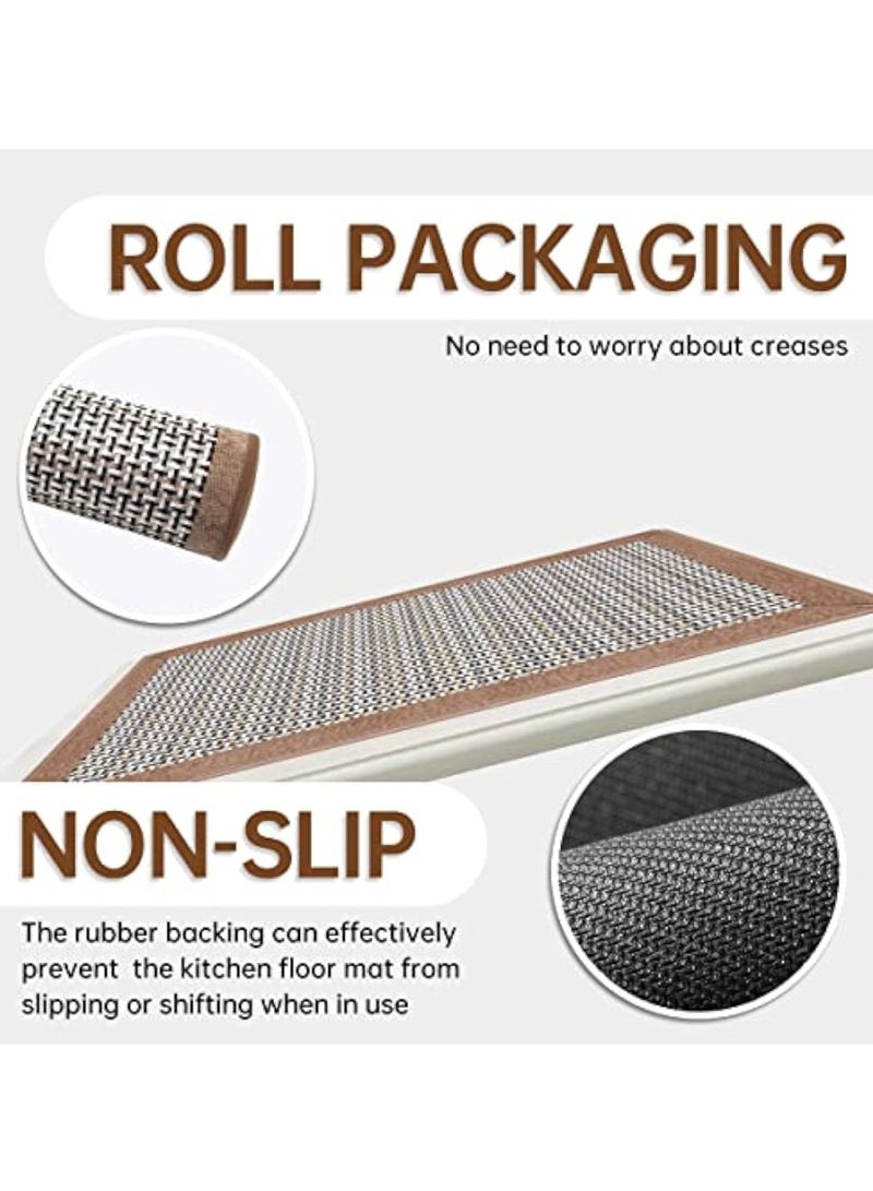 عربست طقم سجاد أرضيات مطبخ مكون من 2، سجاد مطبخ بني فاتح، مانع للانزلاق، قابل للغسل، سجاد أرضيات مطبخ، 17.3 قدم × 47 قدم + 17.3 قدم × 29 قدم، سجادة أرضية مريحة مقاومة للبقع - Image 5