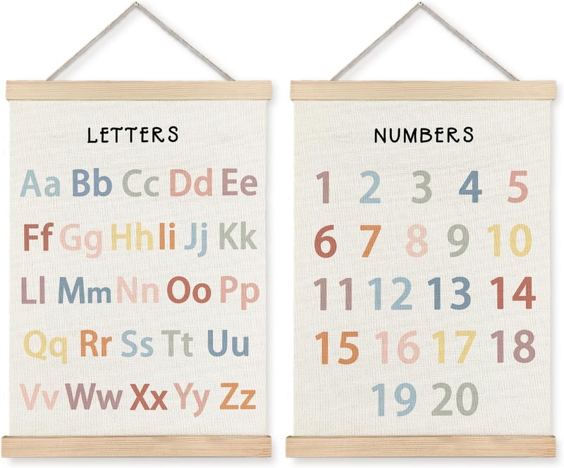 Supwhd Classroom Wall Decor, Numbers and Alphabet Educational Wall Art Poster, Alphabet ABC Numbers from 1 to 20 Poster Wall Decor for Toddler Kids Room Playroom Classroom, 16x24 Inches Set of 2 - Image 1