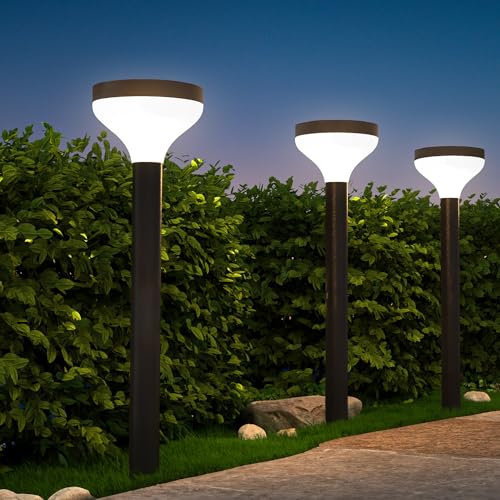 Sunco Lighting Sunco 6 Pack Round Solar Pathway Lights Outdoor, Super Bright 120 LM, 2CCT 2700K/4000K, Dimmable Path Lights for Garden, Backyard, Walkway, Driveway - Image 1