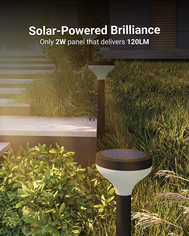 Sunco Lighting Sunco 6 Pack Round Solar Pathway Lights Outdoor, Super Bright 120 LM, 2CCT 2700K/4000K, Dimmable Path Lights for Garden, Backyard, Walkway, Driveway - Image 2