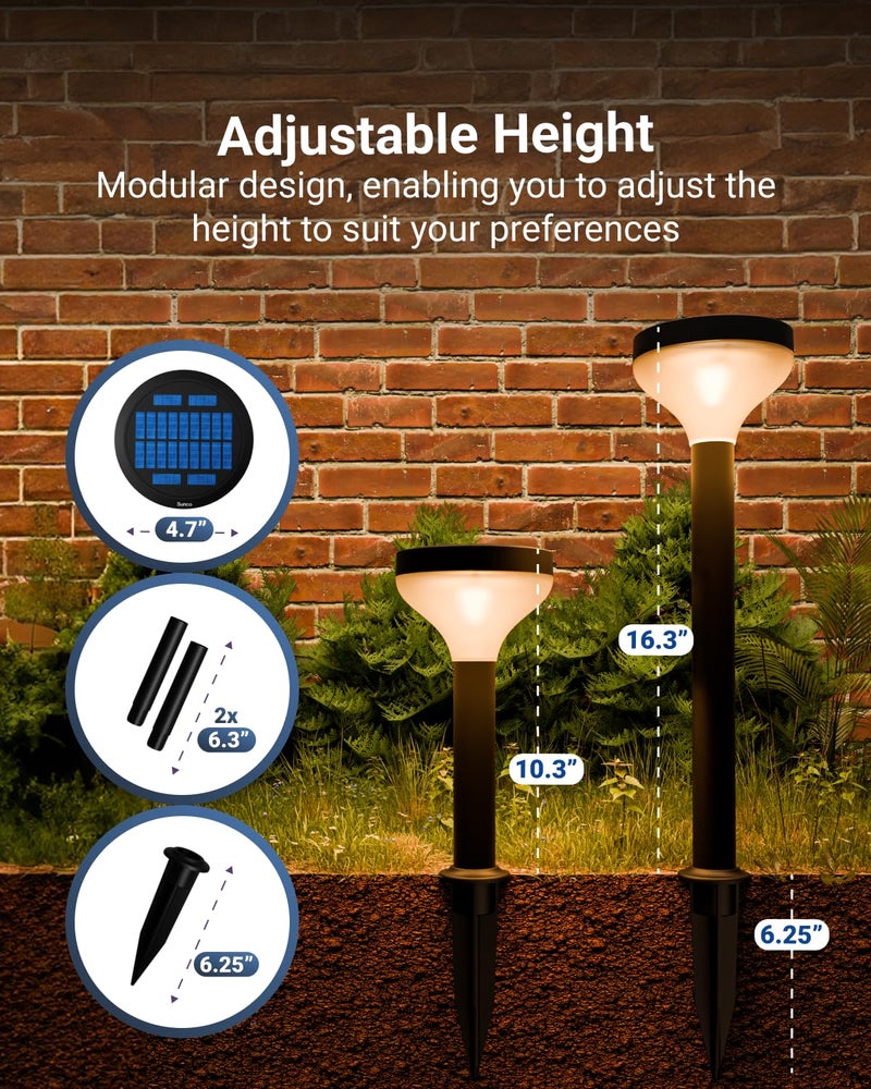 Sunco Lighting Sunco 6 Pack Round Solar Pathway Lights Outdoor, Super Bright 120 LM, 2CCT 2700K/4000K, Dimmable Path Lights for Garden, Backyard, Walkway, Driveway - Image 4