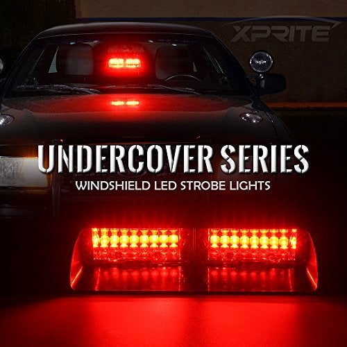 Xprite Red LED Emergency Dash Strobe Light, Interior Windshield Safety Warning Firefighter Lights w/Suction Cups, 12V Windshield Visor Light Bar for Police Ambulance EMS Patrol Vehicles Fire Trucks - Image 2
