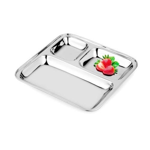 Krishn ROOP 3 Compartment Stainless Steel Rectangle PlateSet of 6 - Image 5