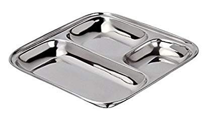 Krishn ROOP 3 Compartment Stainless Steel Rectangle PlateSet of 6 - Image 4