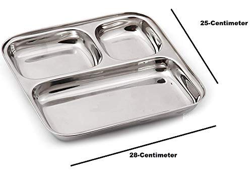 Krishn ROOP 3 Compartment Stainless Steel Rectangle PlateSet of 6 - Image 3