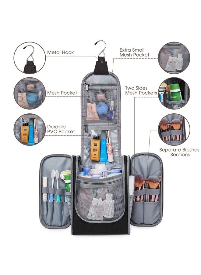 Narwey Hanging Travel Toiletry Bag Cosmetic Make up Organizer for Women and Men (Medium, Black) - Image 2