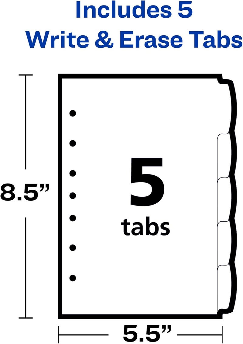 AVERY Write & Erase Durable Plastic Mini Dividers for 3 Ring Binders and 7-Ring Binders, 5.5" x 8.5", 5-Tab Sets, Multicolor, 24 Sets, 120 Divider Tabs (16180) - Image 5