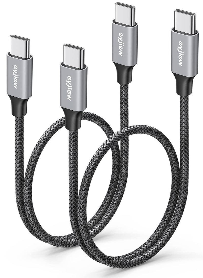 كابل قصير من USB C إلى USB C بطول 2 قدم [عبوة من قطعتين]، سلك شحن سريع PD بقوة 60 وات من النوع C إلى C لهاتف Samsung Galaxy S22+ S22 Ultra S21+ S21 Ultra S20 S20+ A73 A71 A53، Pixel، شاحن السيارة وأجهزة USB C الأخرى - Image 1
