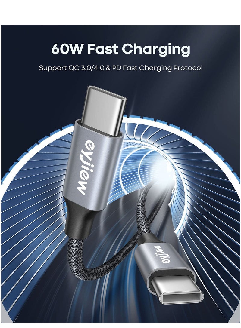 كابل قصير من USB C إلى USB C بطول 2 قدم [عبوة من قطعتين]، سلك شحن سريع PD بقوة 60 وات من النوع C إلى C لهاتف Samsung Galaxy S22+ S22 Ultra S21+ S21 Ultra S20 S20+ A73 A71 A53، Pixel، شاحن السيارة وأجهزة USB C الأخرى - Image 2