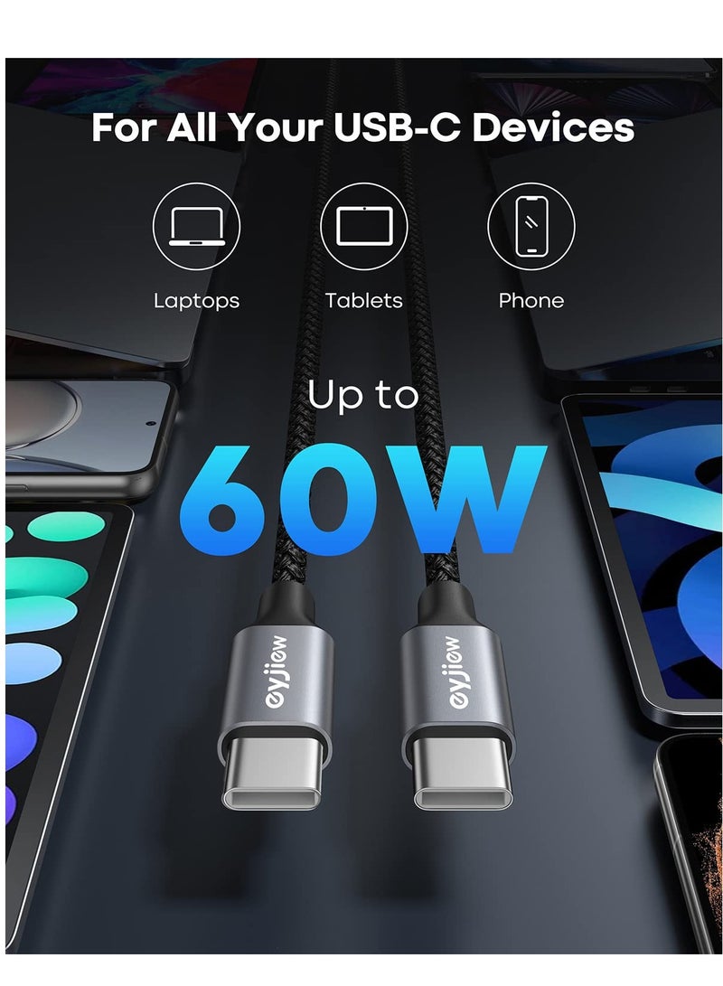 كابل قصير من USB C إلى USB C بطول 2 قدم [عبوة من قطعتين]، سلك شحن سريع PD بقوة 60 وات من النوع C إلى C لهاتف Samsung Galaxy S22+ S22 Ultra S21+ S21 Ultra S20 S20+ A73 A71 A53، Pixel، شاحن السيارة وأجهزة USB C الأخرى - Image 4