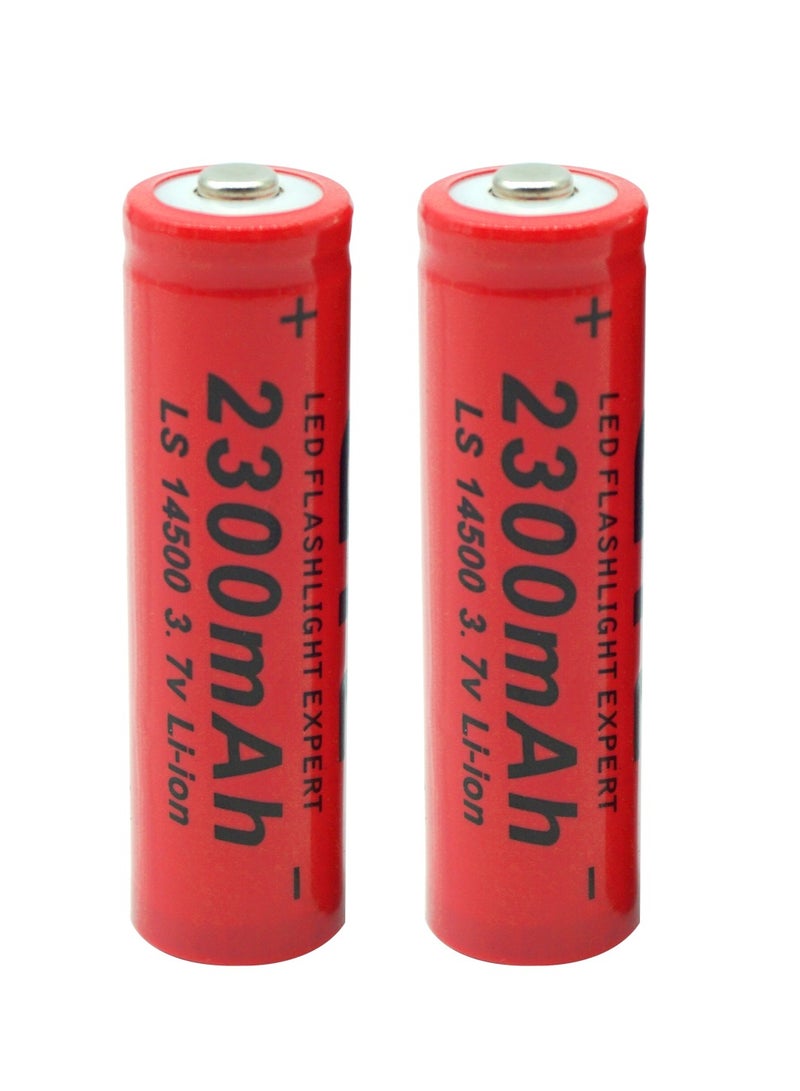 2 Pcs/Pack 3.7V 14500 2300mAH Li-ion Rechargeable Battery for Flashlight Torch,Electric Tools,Remote Control, Mobile Power, Small Fan, Radio, Toys (Red)  - Image 1