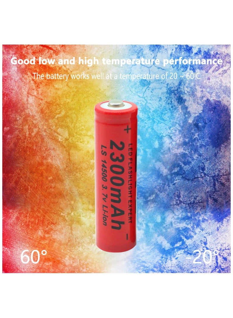 2 Pcs/Pack 3.7V 14500 2300mAH Li-ion Rechargeable Battery for Flashlight Torch,Electric Tools,Remote Control, Mobile Power, Small Fan, Radio, Toys (Red)  - Image 5