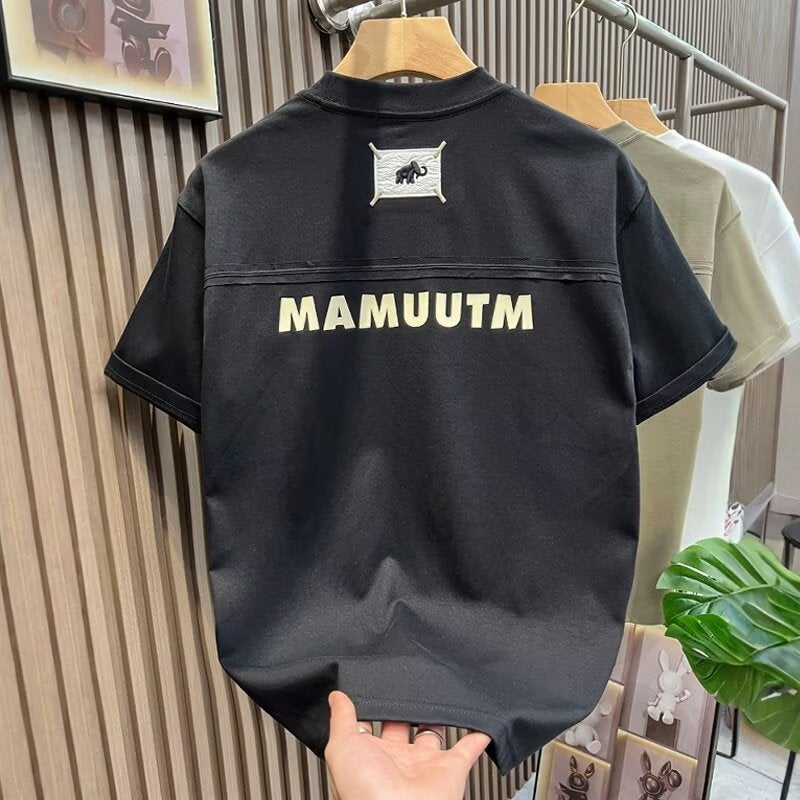 Trendy American-Style Letter Embroidery Short-Sleeve Men's Summer Fashion Round Neck Casual Loose Versatile Base Shirt - Image 2