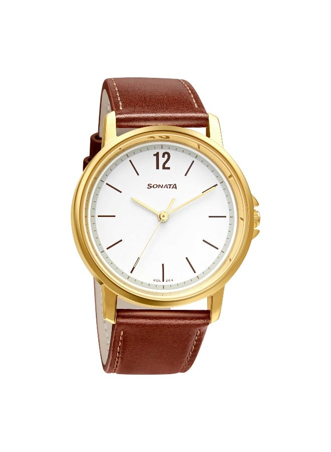سوناتا Quartz Analog White Dial Leather Strap Watch for Men - Image 1