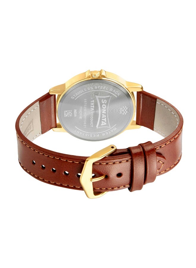 سوناتا Quartz Analog White Dial Leather Strap Watch for Men - Image 4