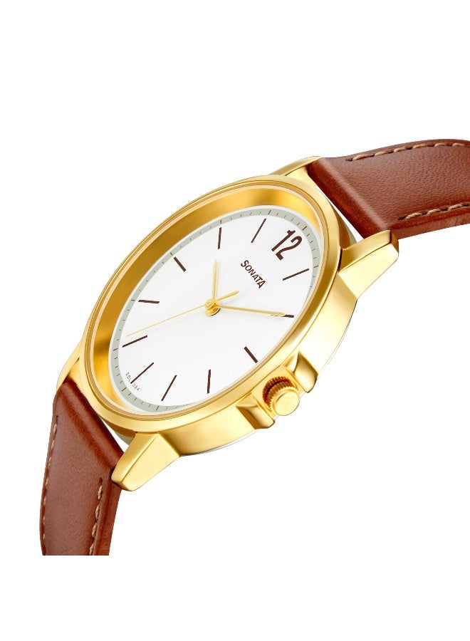 سوناتا Quartz Analog White Dial Leather Strap Watch for Men - Image 3