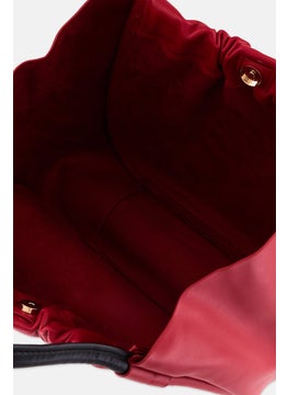 Moda Luxe Women Leather Plain Tote Bag 30 H x 45 L x 15 W cm, Red  - Image 3