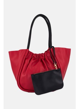Moda Luxe Women Leather Plain Tote Bag 30 H x 45 L x 15 W cm, Red  - Image 1