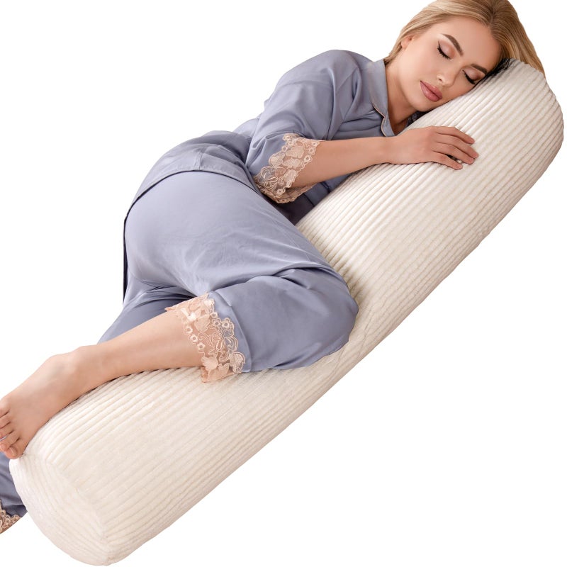 1 MIDDLE ONE Body Pillow for Adults, Long Bolster Pillow for Bed, Decorative Round Roll Hug Pillow with Corduroy Cover (Off-White, 47x7.87 inch) - Image 1