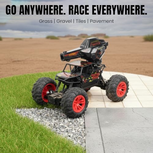 FormulaFun Nitro Blaster 1:18 RC Car, Water Ball Firing, LED Lights, 2.4GHz Gun Remote, Rugged Tyres & Shock Suspension, Type-C Rechargeable Battery, All-Terrain RC Car for Kids 4+ Years - Red - Image 3