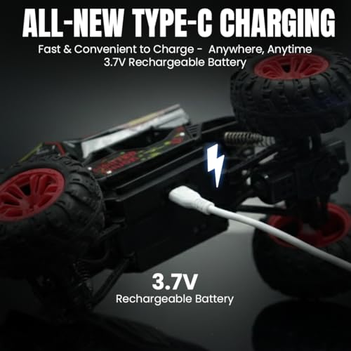 FormulaFun Nitro Blaster 1:18 RC Car, Water Ball Firing, LED Lights, 2.4GHz Gun Remote, Rugged Tyres & Shock Suspension, Type-C Rechargeable Battery, All-Terrain RC Car for Kids 4+ Years - Red - Image 5